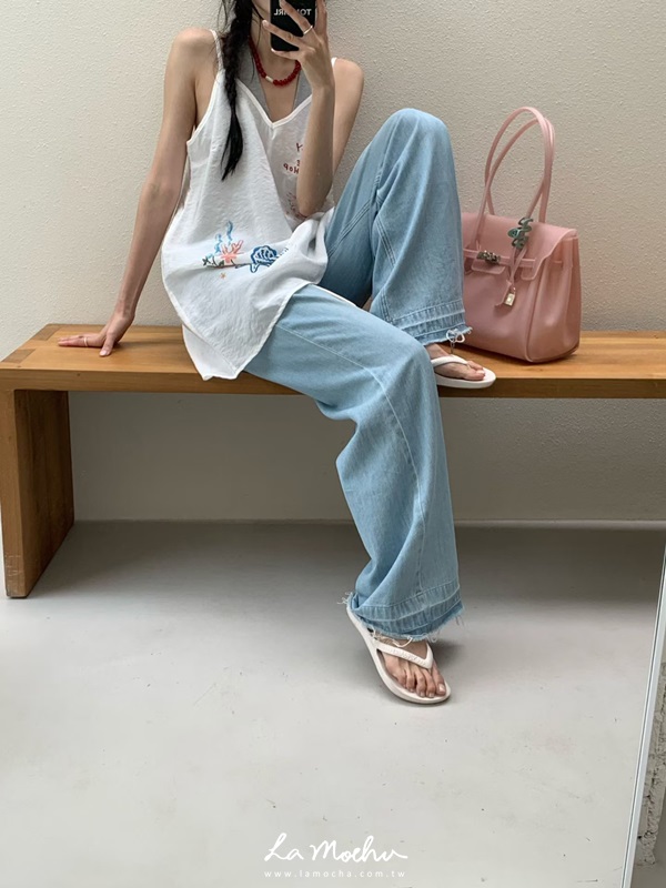 編織感綁繩軟料牛仔褲